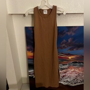 Liui by Olivia Rae Tan Ribbed Midi Dress